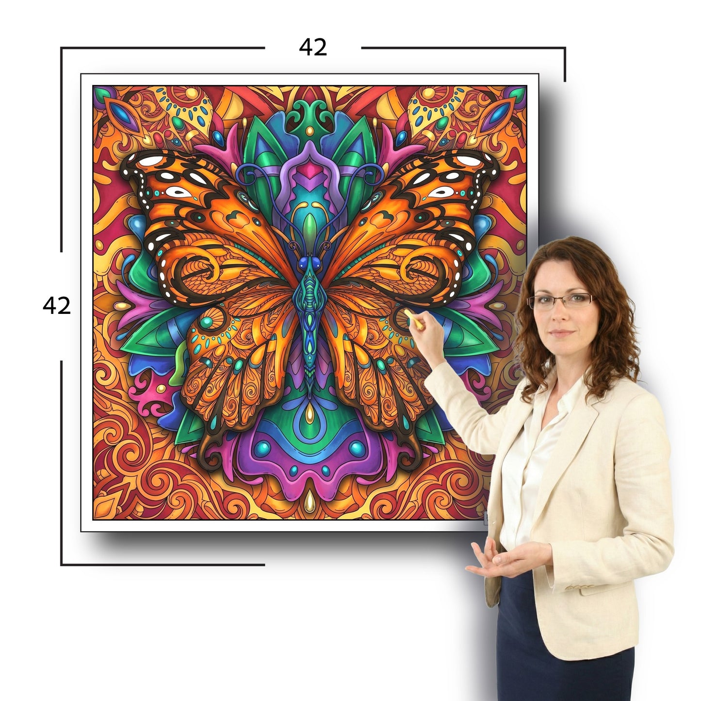 Large Adult Coloring Poster Page Butterfly Made of Mandala Floral