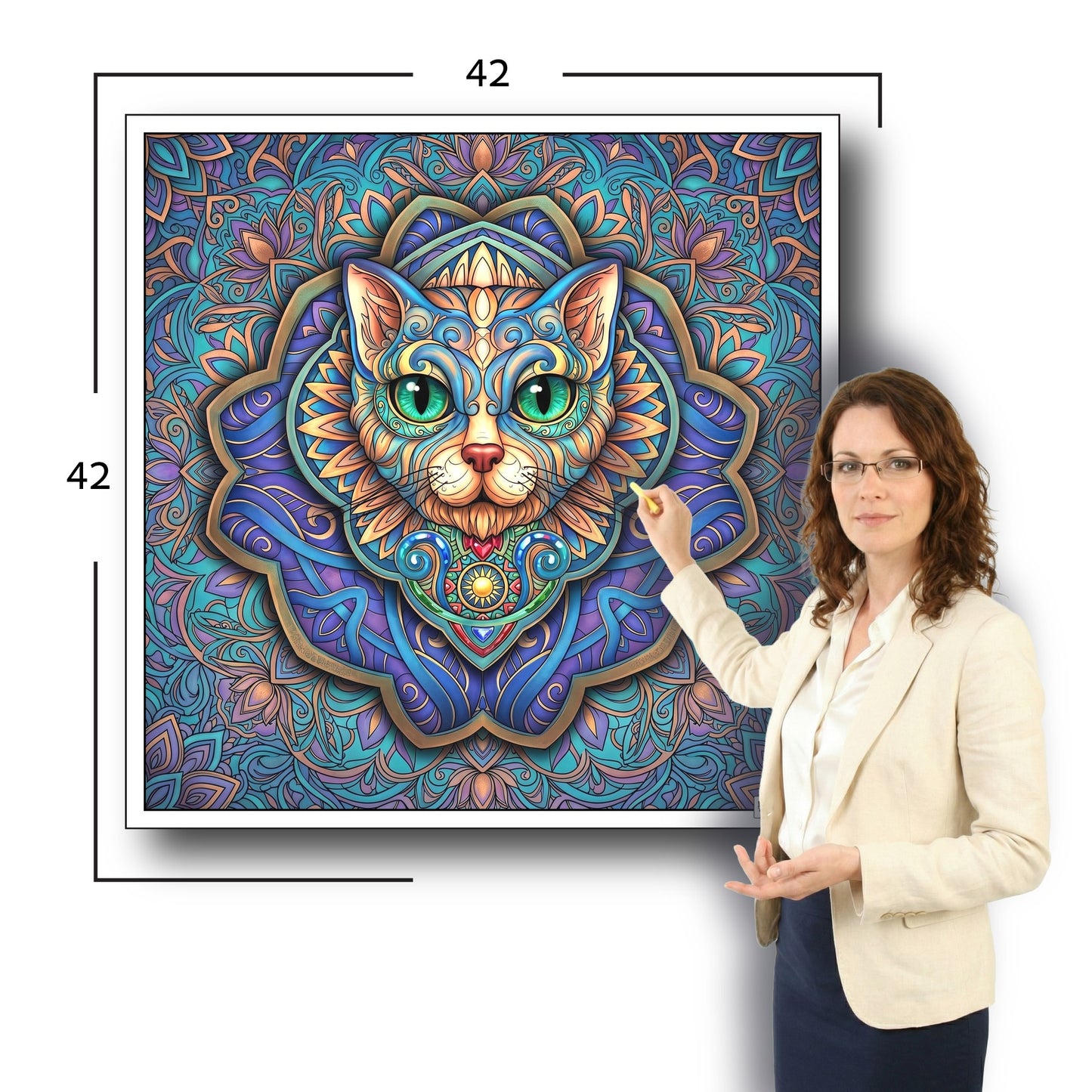 Large Adult Coloring Poster Page Cat Made of Mandala Floral