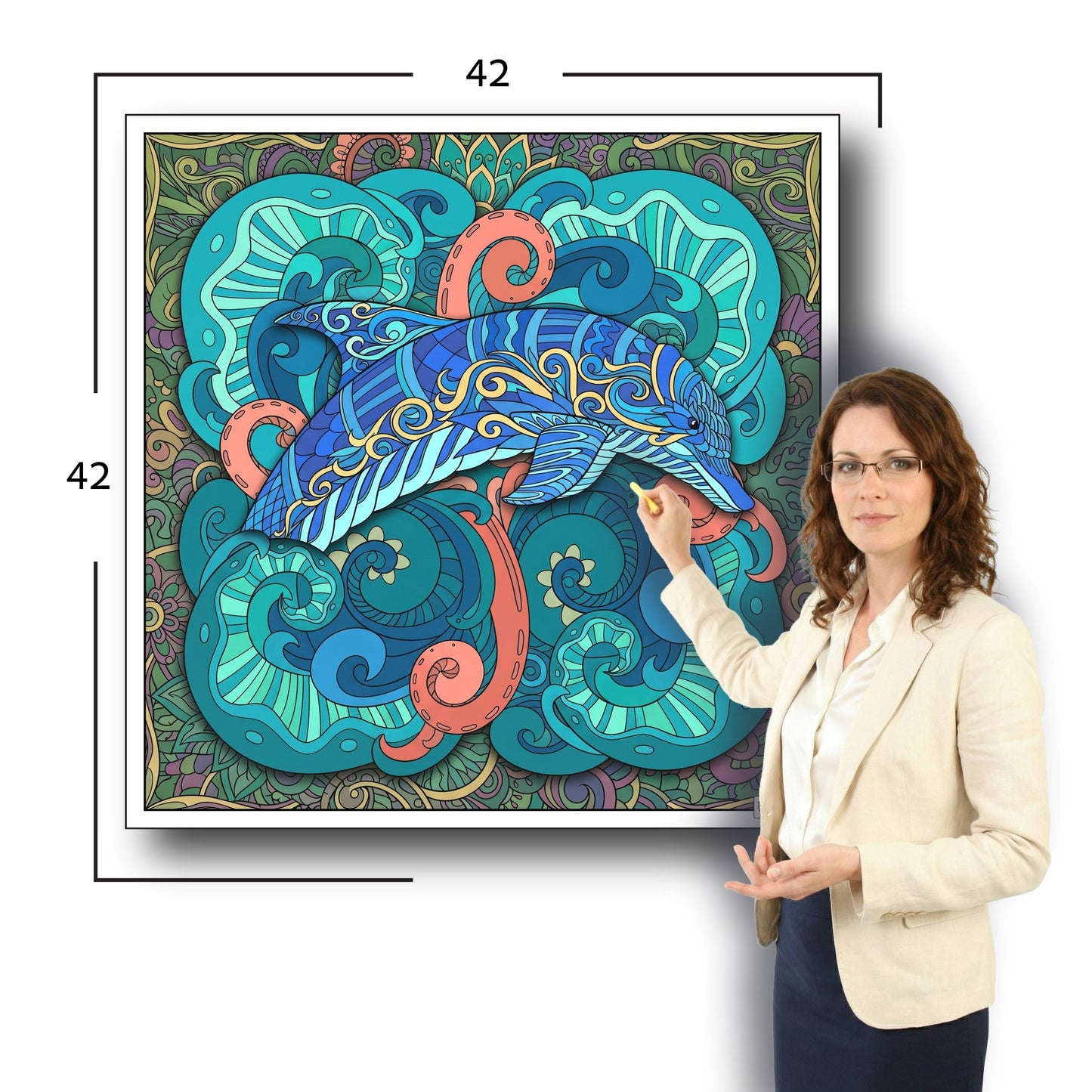 Large Adult Coloring Poster Page Dolphin Made of Mandala Floral