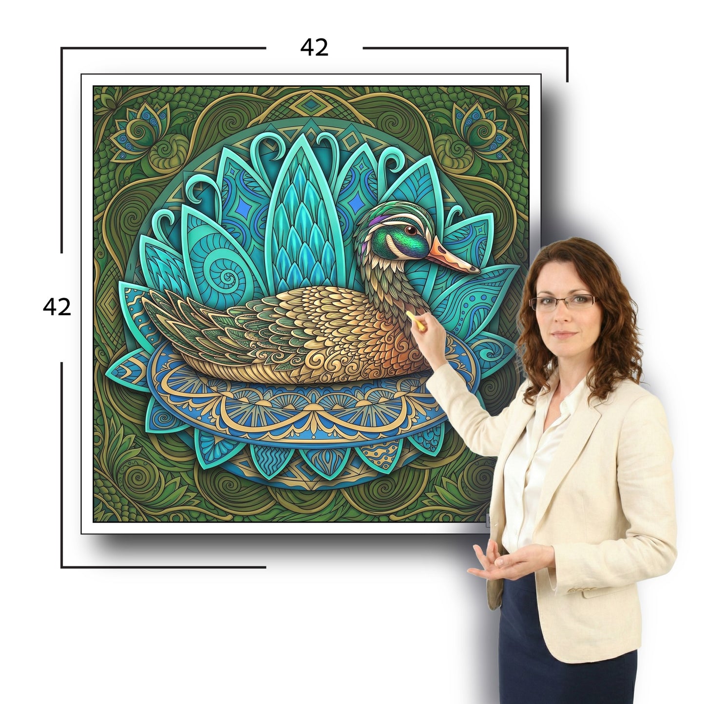 Large Adult Coloring Poster Page Duck Made of Mandala Floral