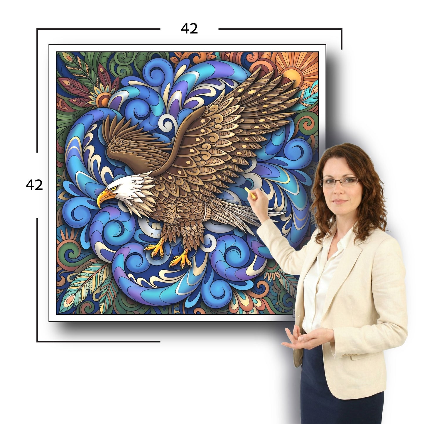 Large Adult Coloring Poster Page Eagle Made of Mandala Floral