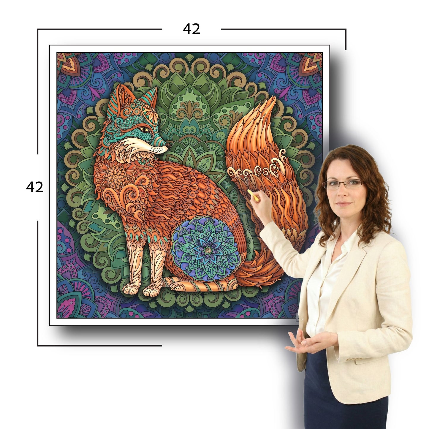 Large Adult Coloring Poster Page Fox Made of Mandala Floral