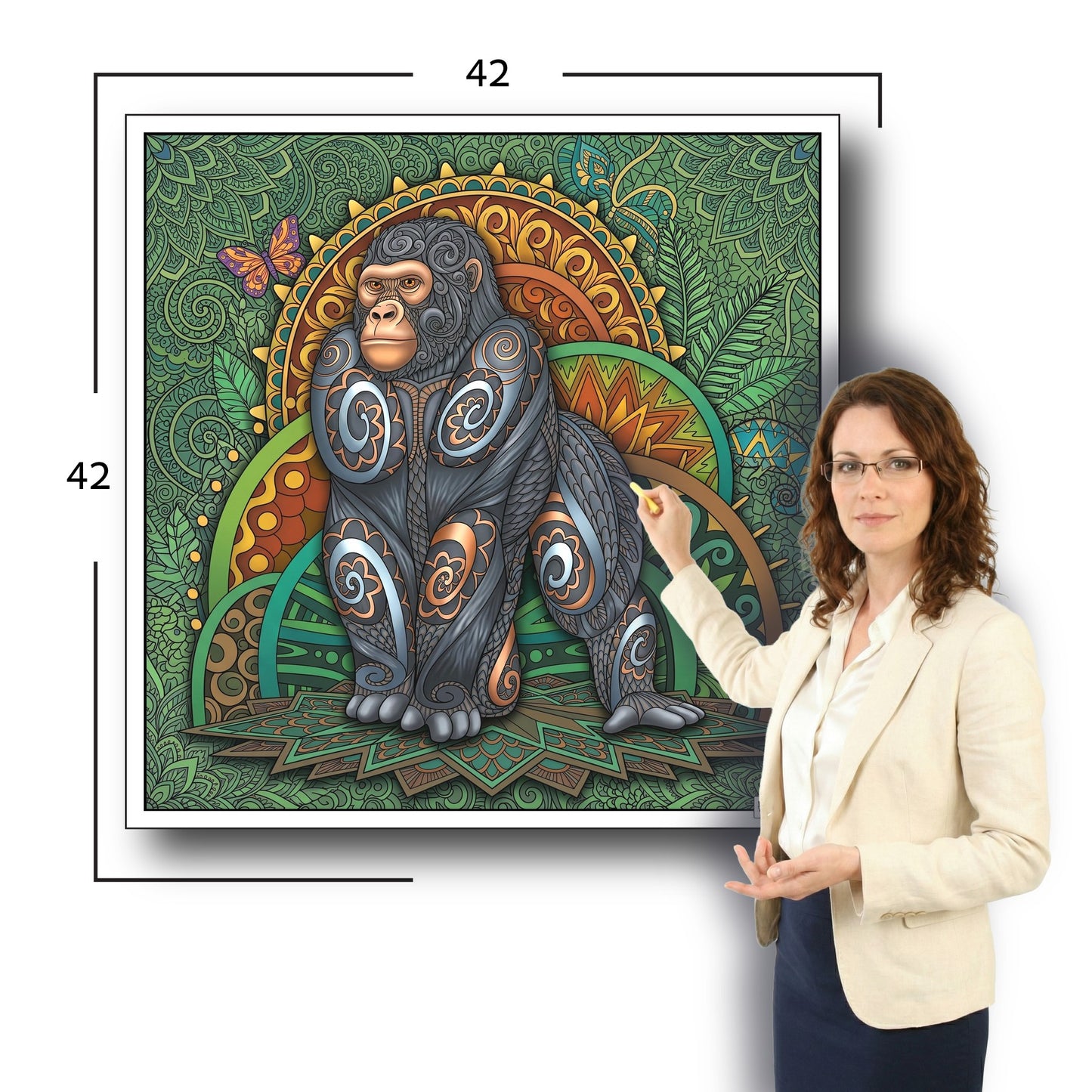 Large Adult Coloring Poster Page Gorilla Made of Mandala Floral