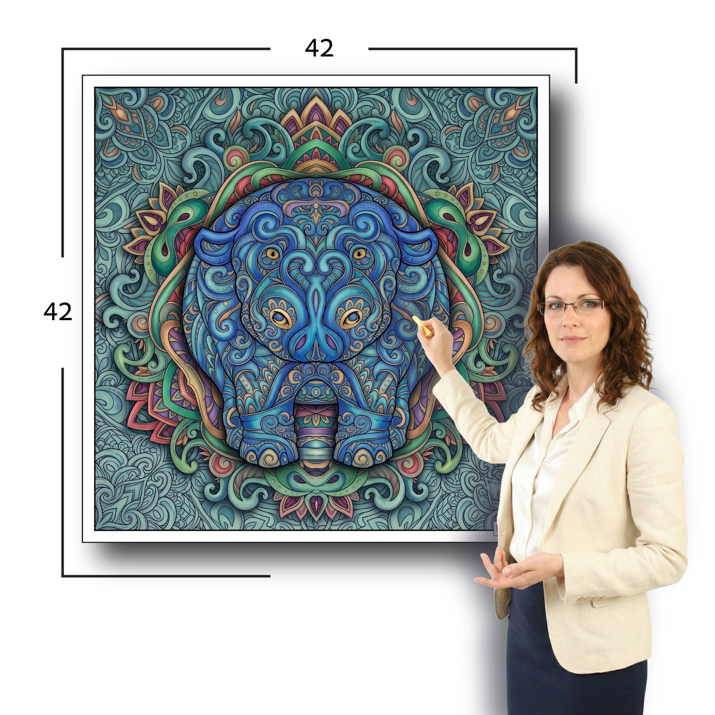 Large Adult Coloring Poster Page Hippo Made of Mandala Floral
