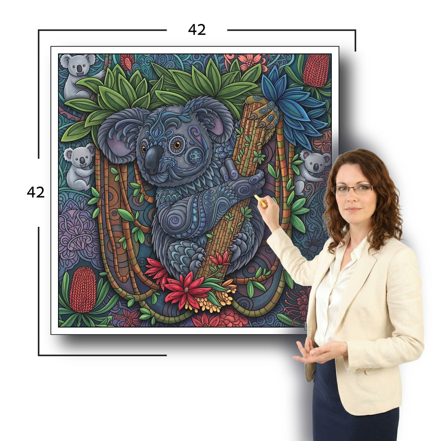 Large Adult Coloring Poster Page Koala Made of Mandala Floral