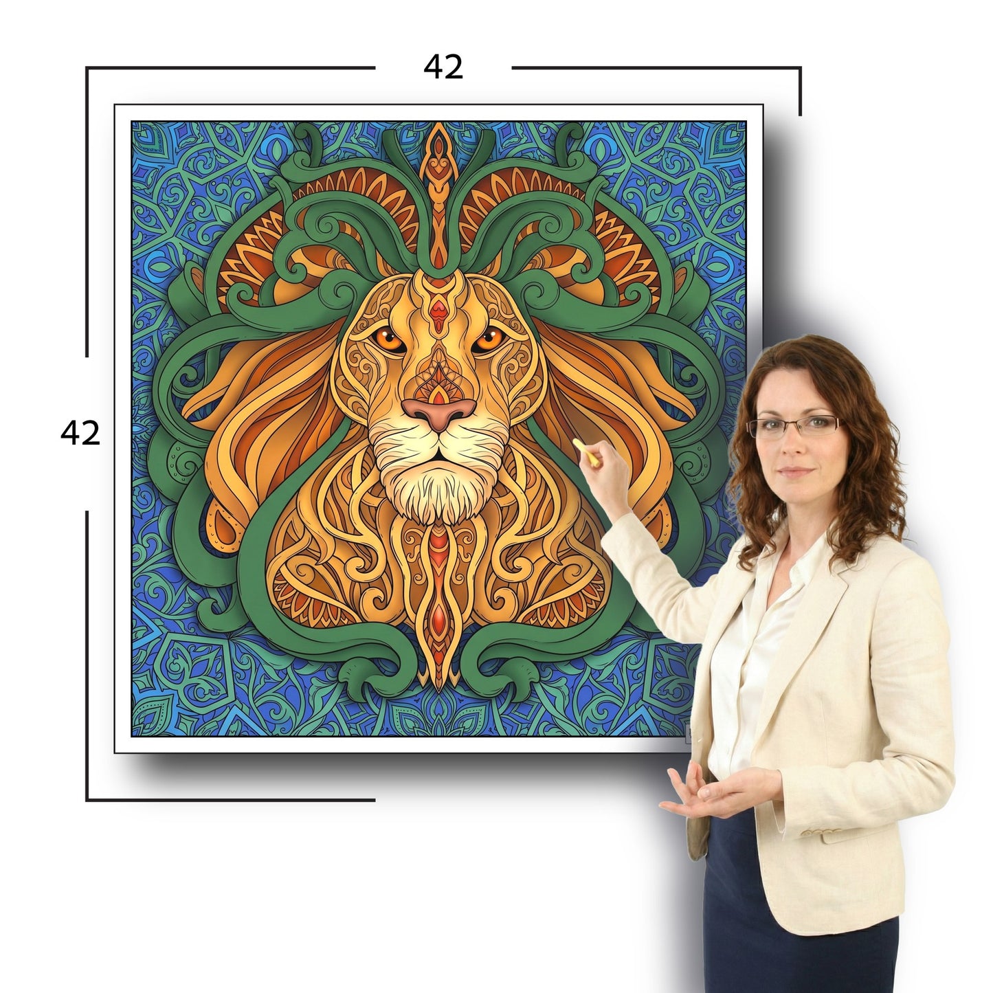 Large Adult Coloring Poster Page Lion Made of Mandala Floral