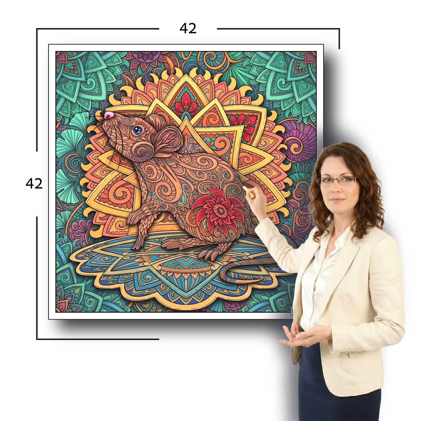 Large Adult Coloring Poster Page Mouse Made of Mandala Floral