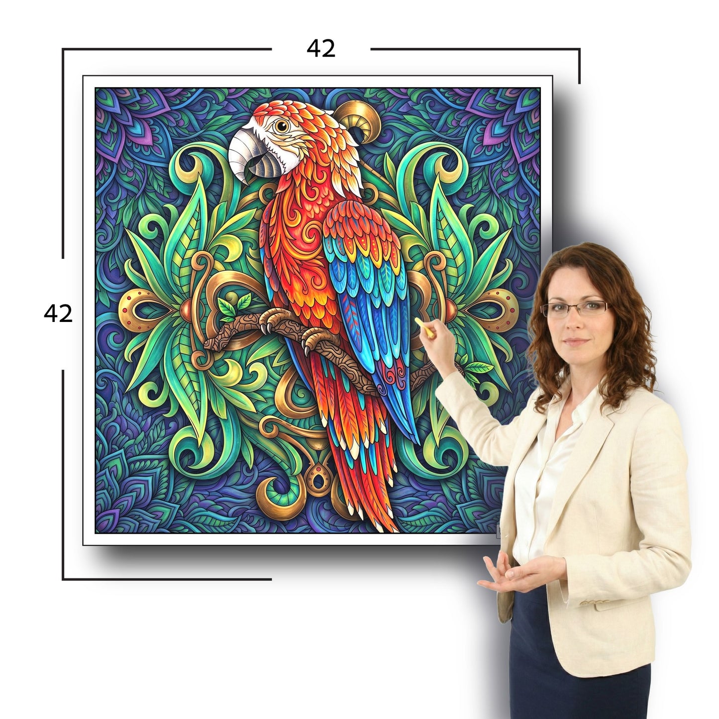 Large Adult Coloring Poster Page Parrot Made of Mandala Floral