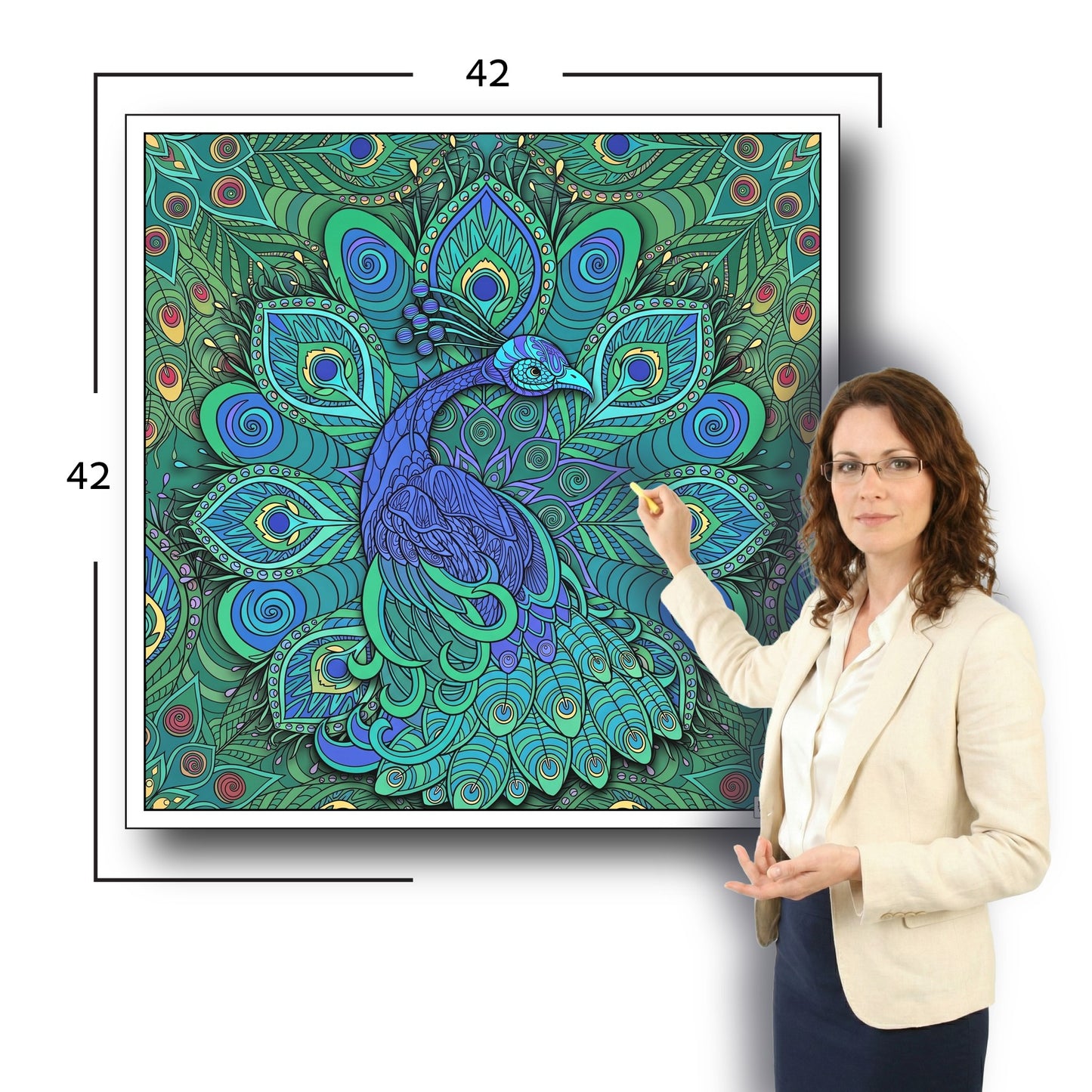 Large Adult Coloring Poster Page Peacock Made of Mandala Floral