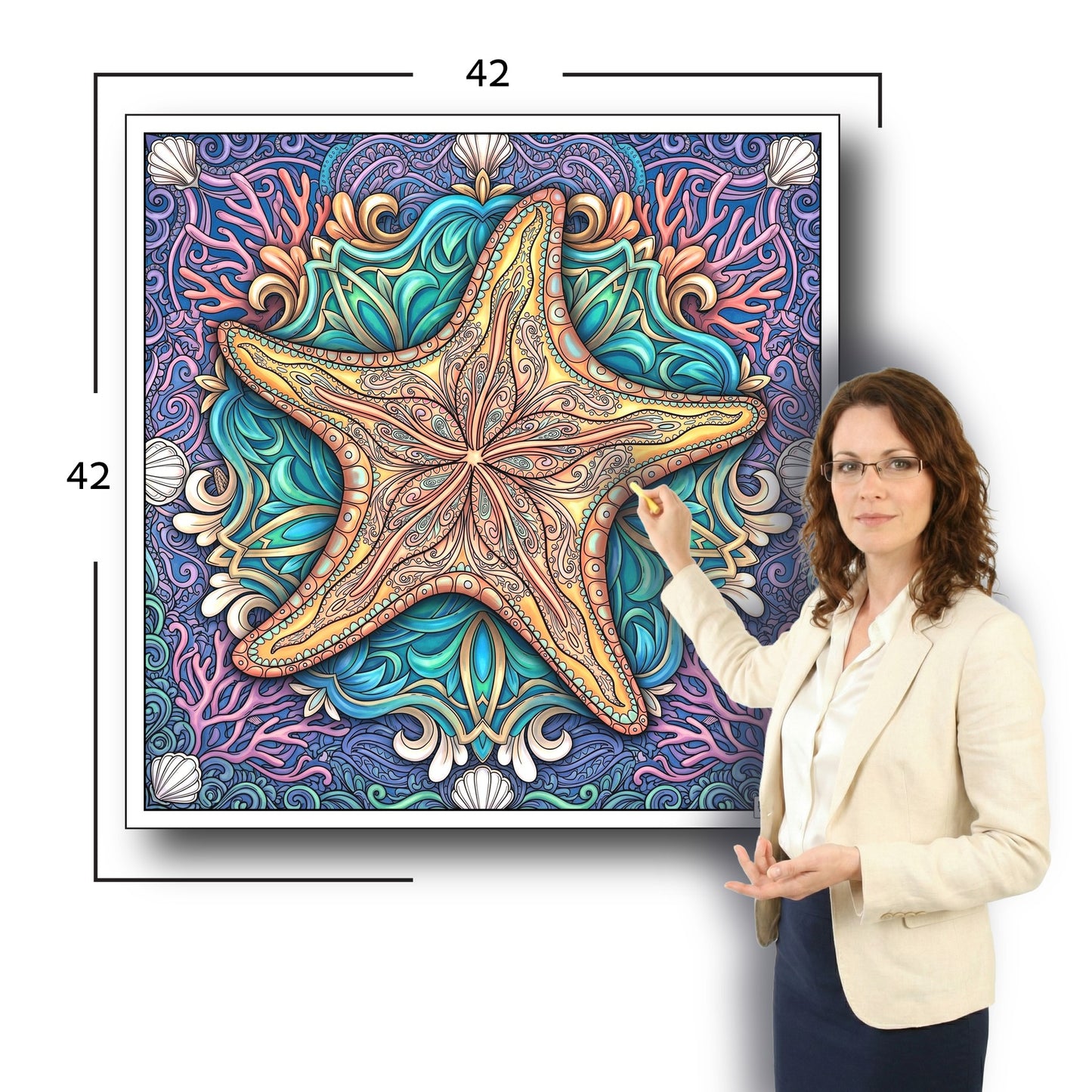 Large Adult Coloring Poster Page Starfish Made of Mandala Floral