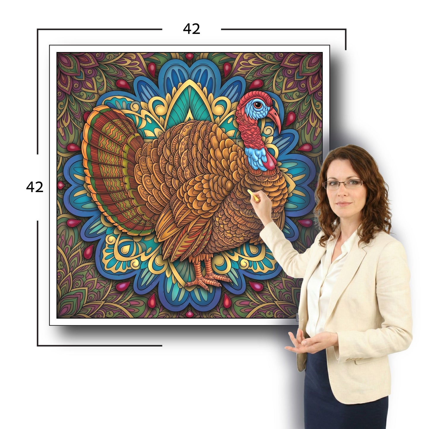 Large Adult Coloring Poster Page Turkey Made of Mandala Floral