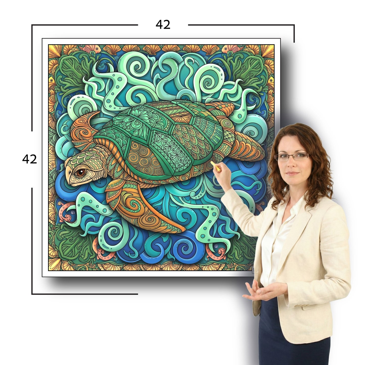 Large Adult Coloring Poster Page Turtle Made of Mandala Floral