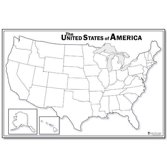 Map of USA Blank Dry Erase LAMINATED 50 states Large Poster Young N Refined