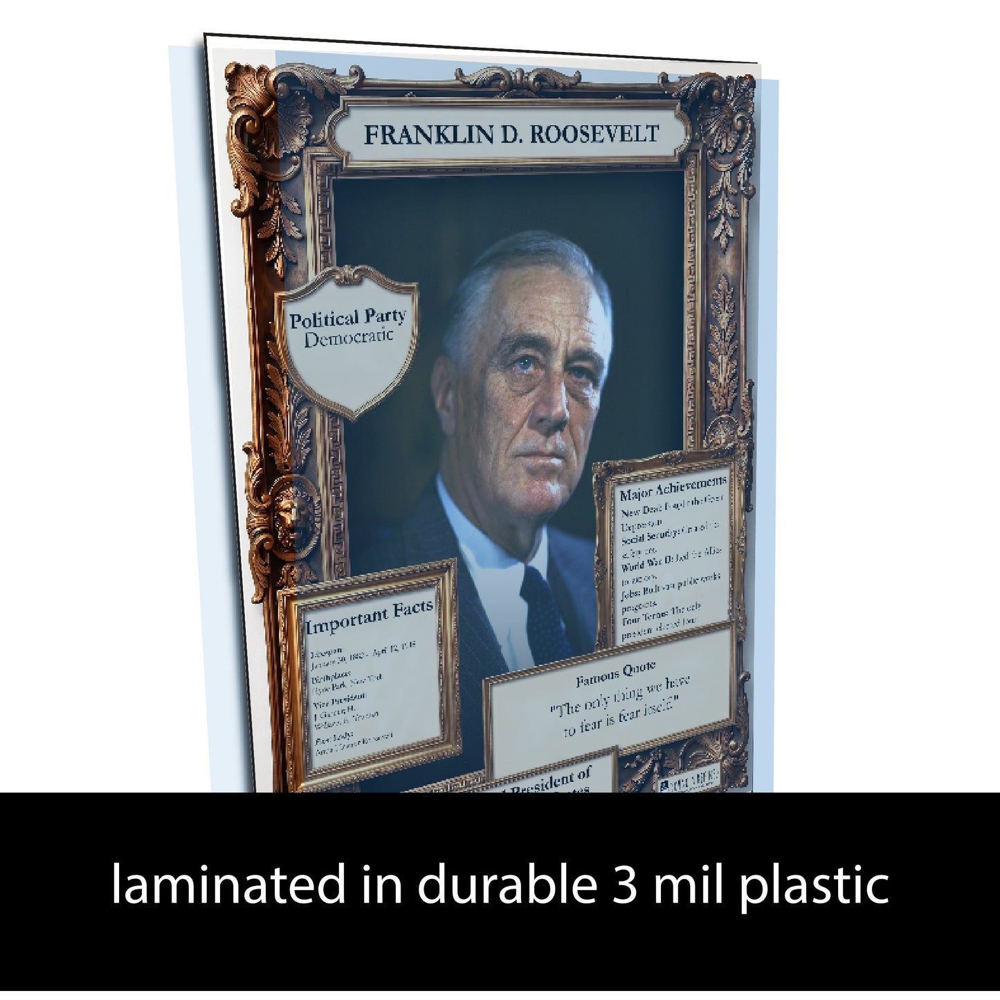 32nd US President Franklin D. Roosevelt Inspirational Quote Poster - Young N Refined