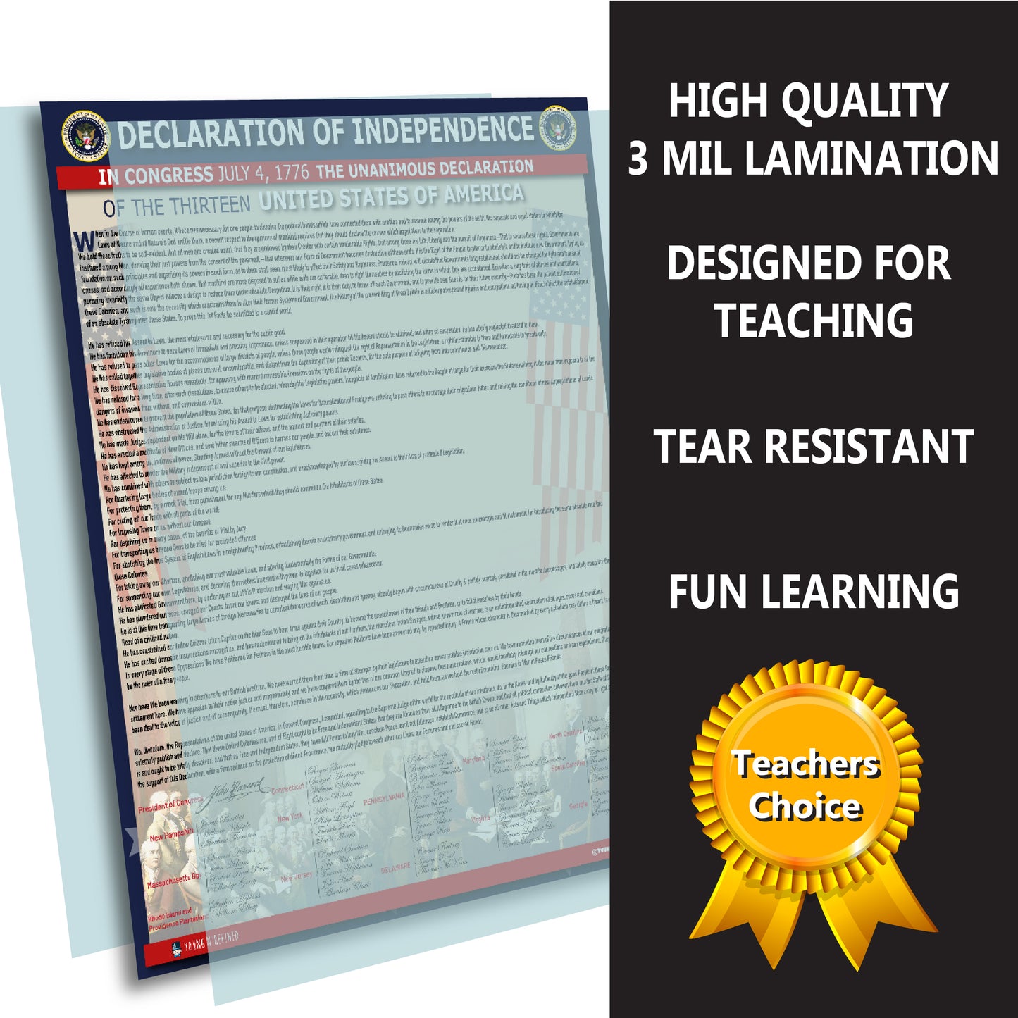 Declaration of Independence Poster Laminated Classroom Chart Decor Kids Young N Refined