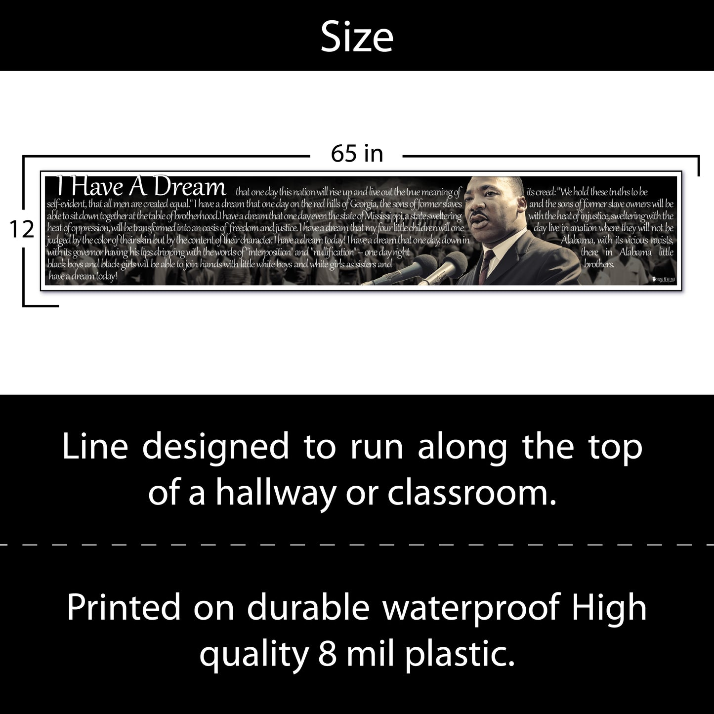 Martin Luther King Jr. Banner for Classroom Plastic Bulletin Board Sign Young N Refined