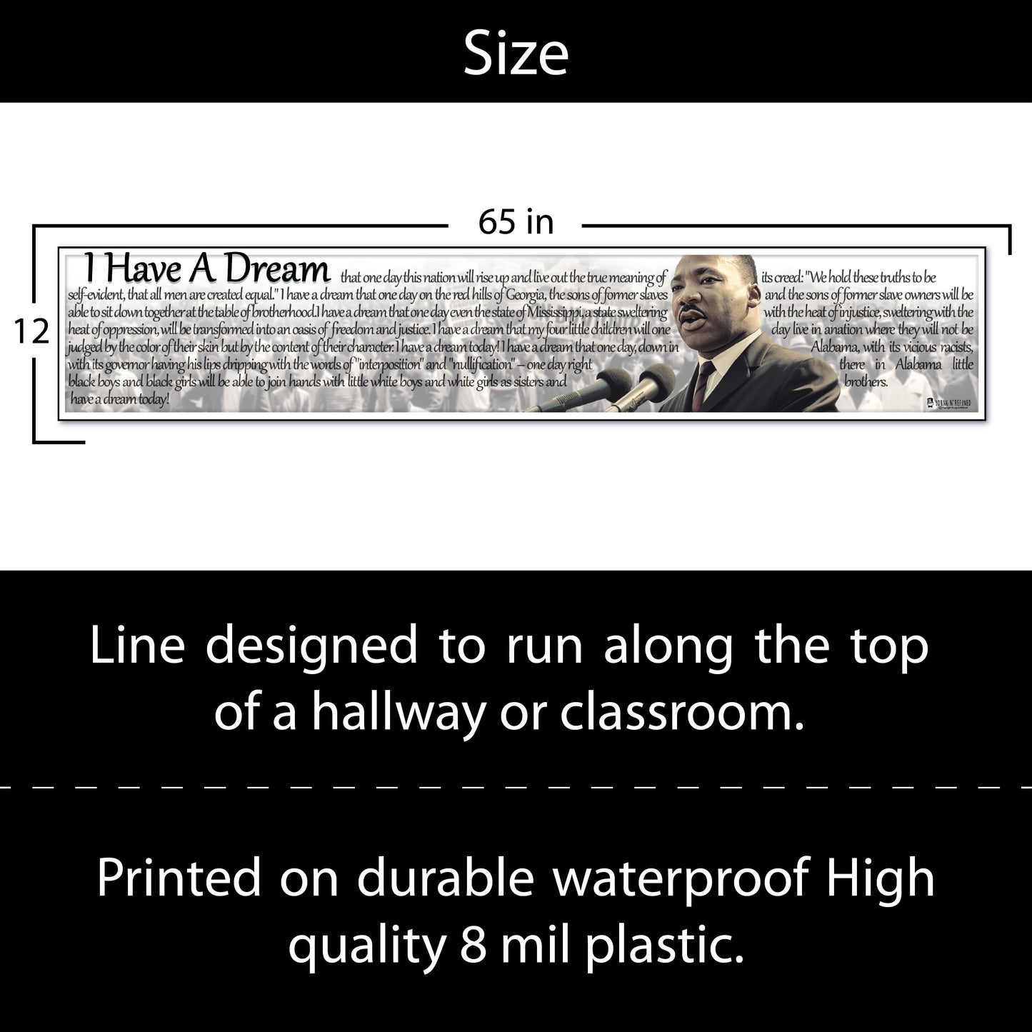 Martin Luther King Jr. Banner for Classroom Plastic Bulletin Board Sign Young N Refined