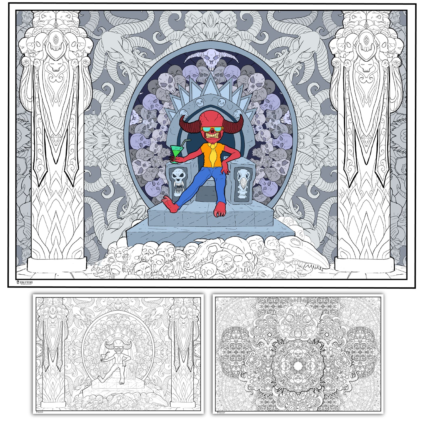 2 Pack of Giant Coloring Posters of Skull Mandalas collages folded version Young N Refined