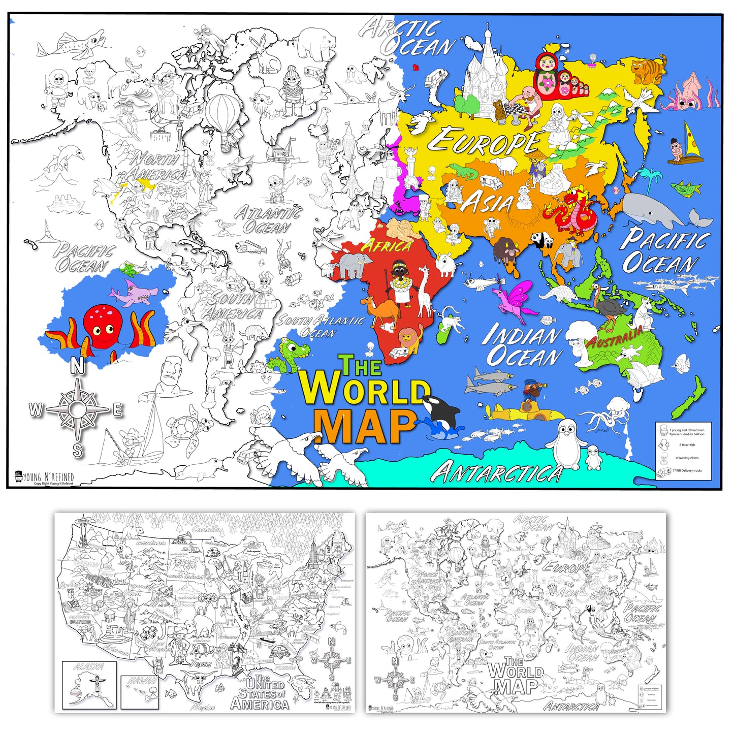 2 Giant Coloring page Posters Activities for Kids Young N Refined