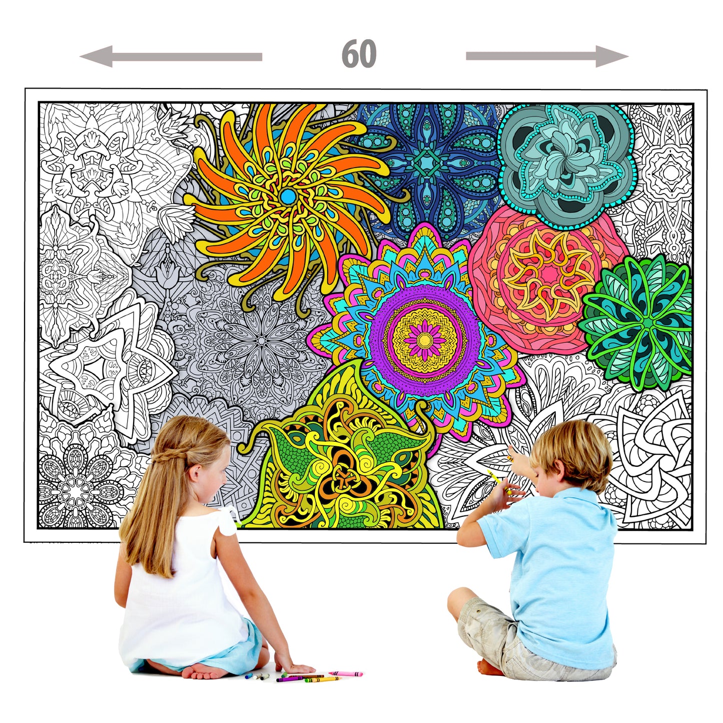 2 Pack of Giant Coloring Posters of Flowers and Mandala collages Young N Refind