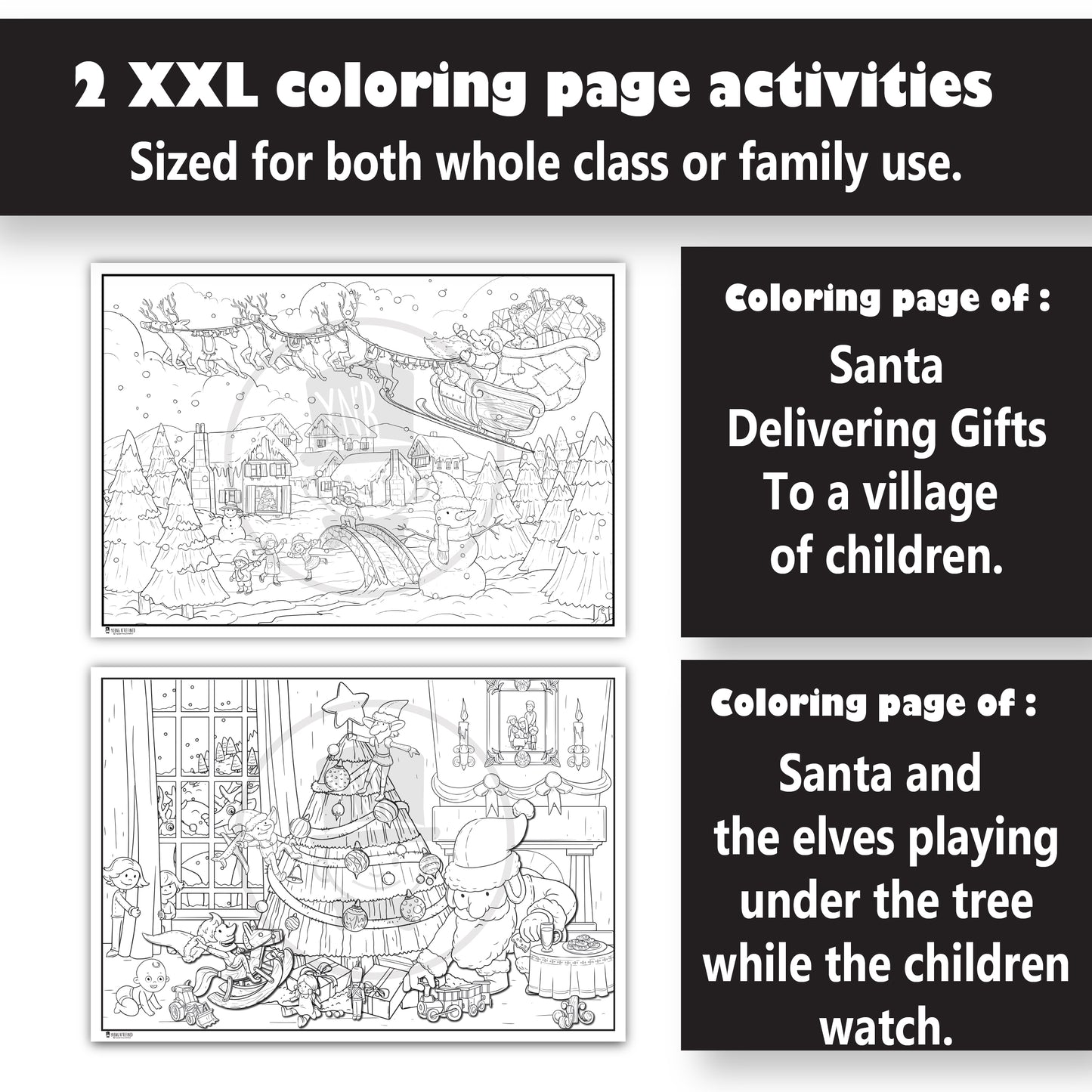 2 Pack of Giant Coloring Posters of Christmas Tree Santa folded version Young N Refined