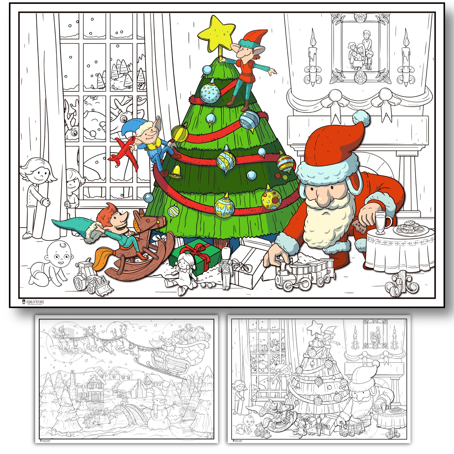 2 Pack of Giant Coloring Posters of Christmas Tree Santa folded version Young N Refined