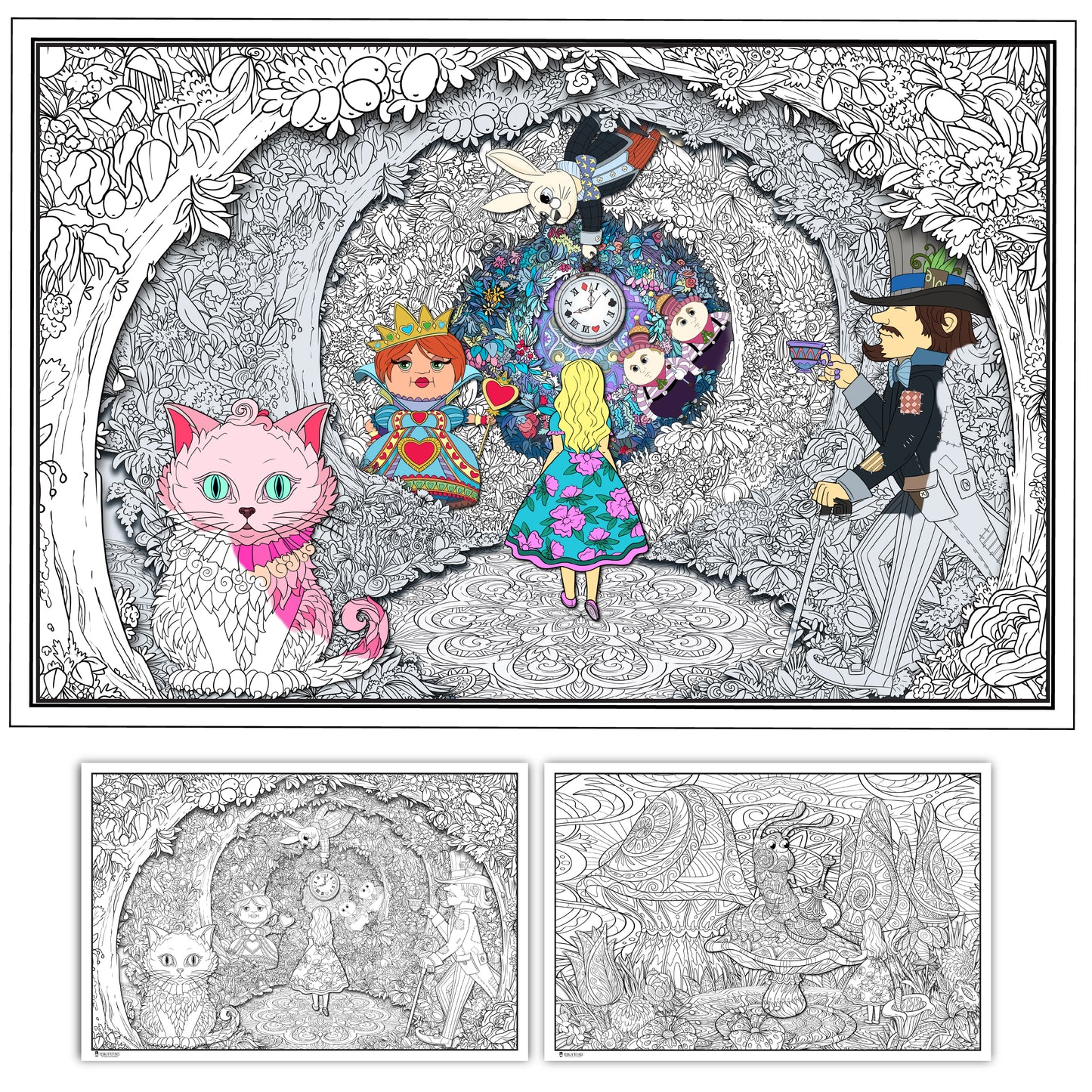 2 Pack Of Giant Coloring Posters Of Alice In Wonderland Of Mandalas Folded Version