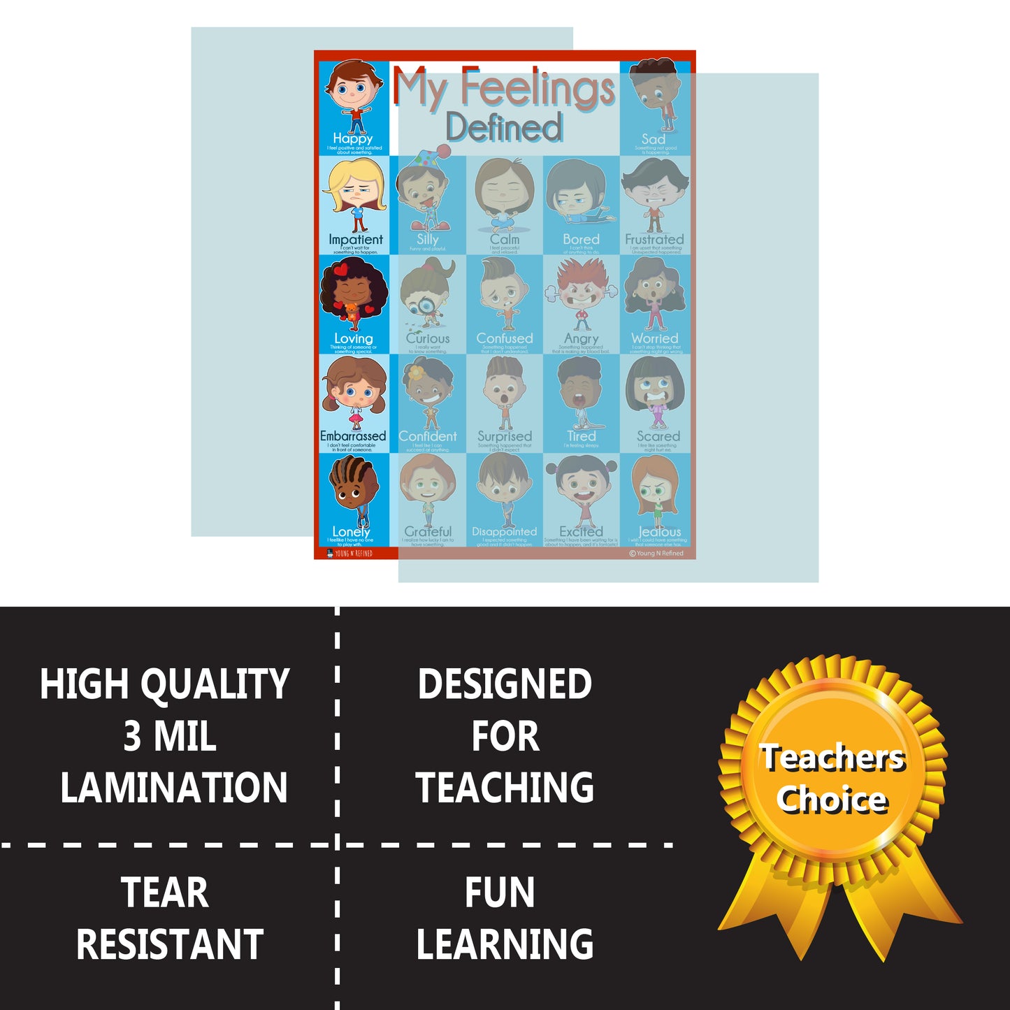 My Feelings Defined Poster For Teaching Processing 22 Different Emotions For Children (15x19) Young N Refined