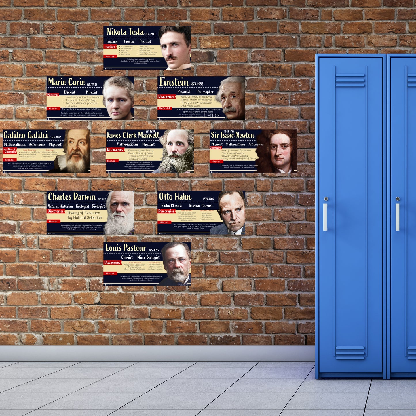 Famous Scientists Poster bulletin board set, 9 charts pack Glossy Paper Young N Refined