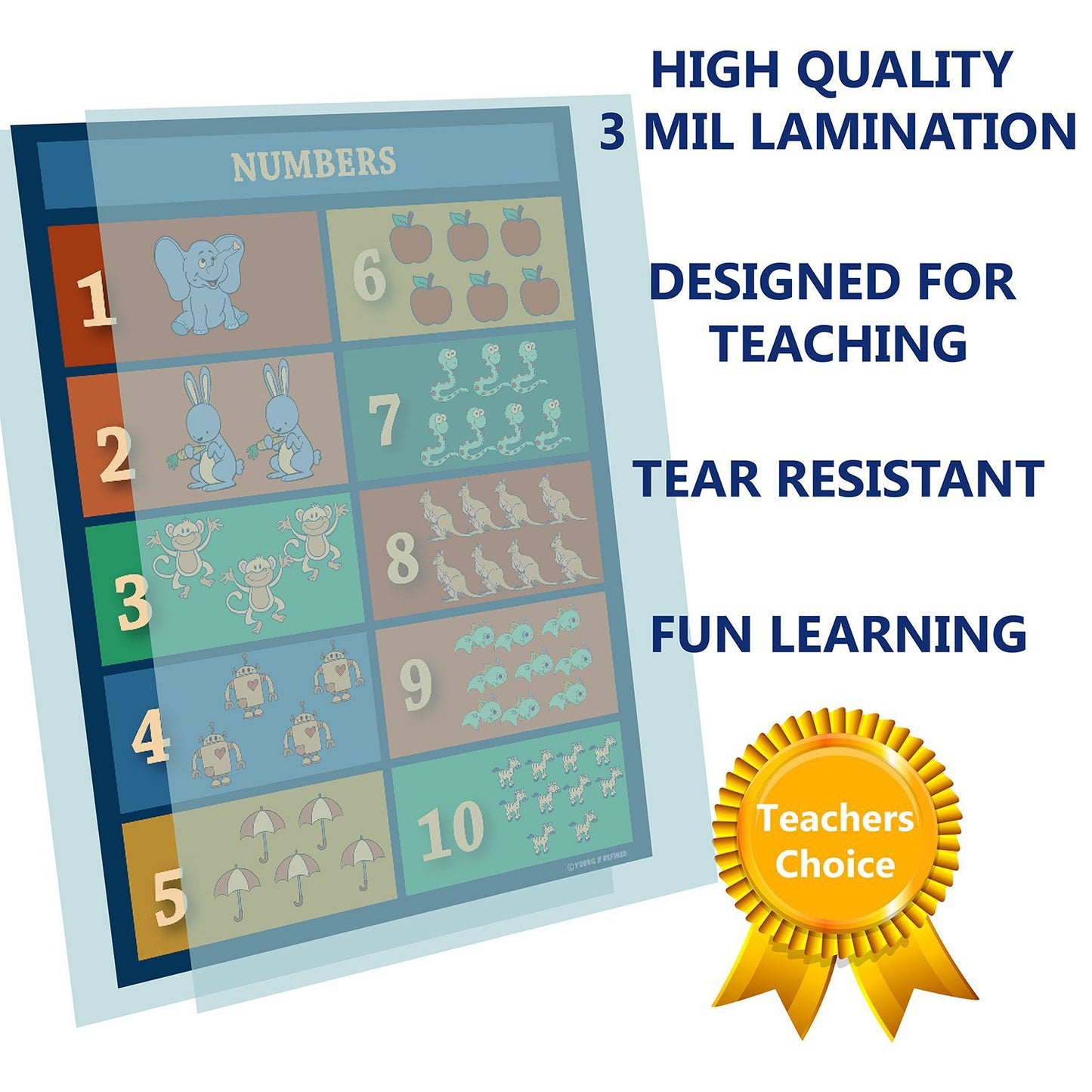 Learning to Count 1 to 10 Chart Laminated Classroom Teacher Poster - Young N' Refined