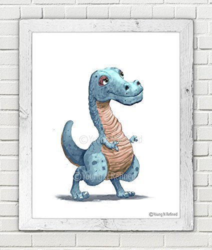 Lil T-Rex dinosaur print wall art for little boys or girls bedroom Blue (11" x 14") - Young N' Refined