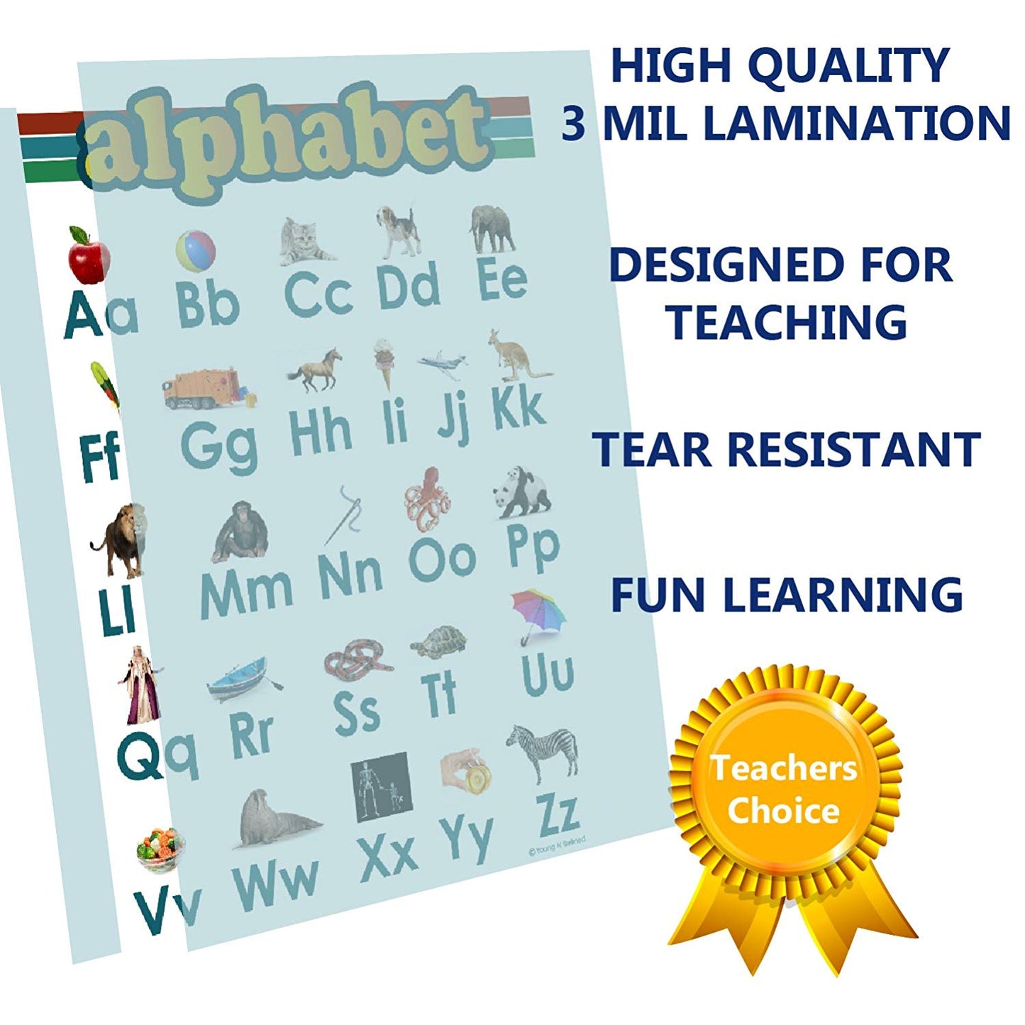 Learning Alphabet ABC Chart White Laminated Classroom Poster - Young N' Refined