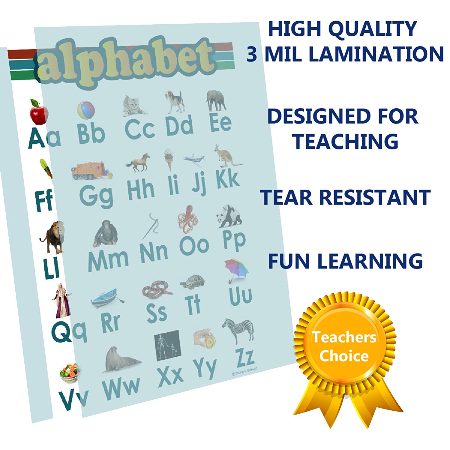 Learning Alphabet ABC Chart White Laminated Classroom Poster - Young N' Refined