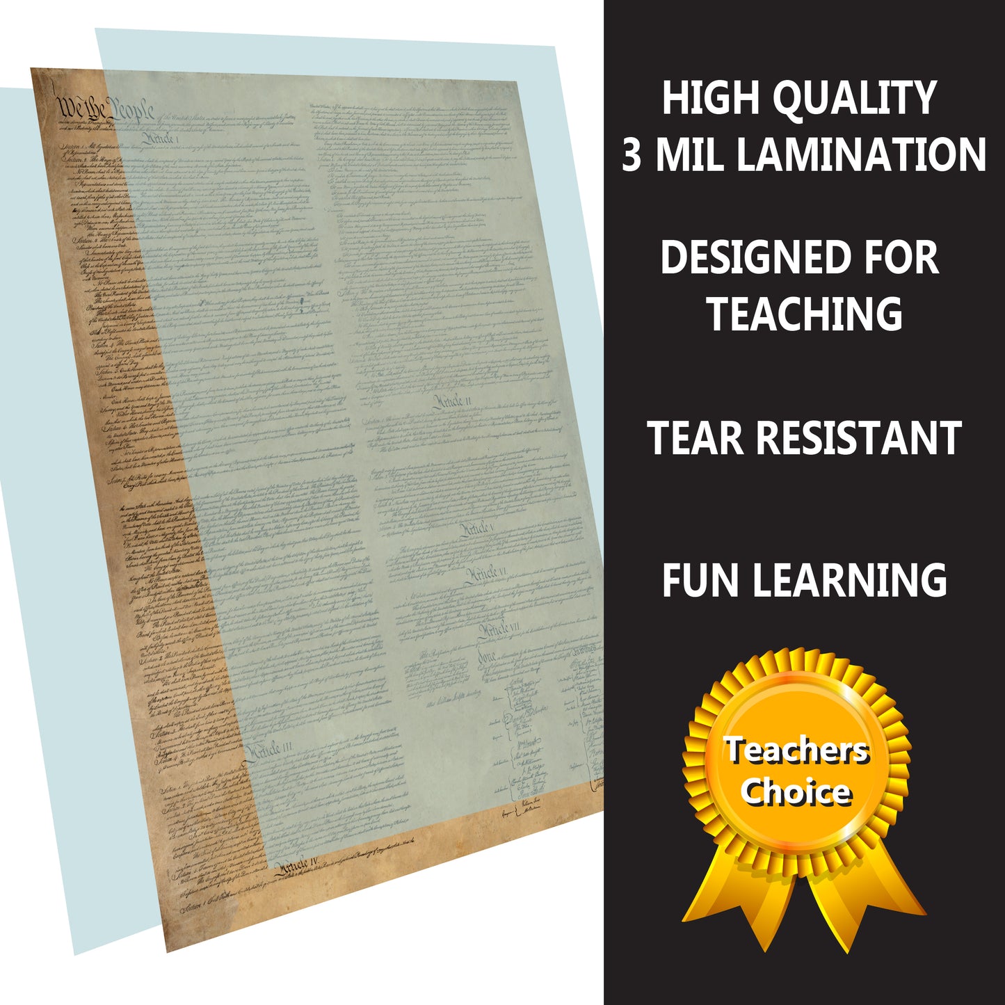 US Constitution American Founding Bill of Rights LAMINATED LARGE reproduction