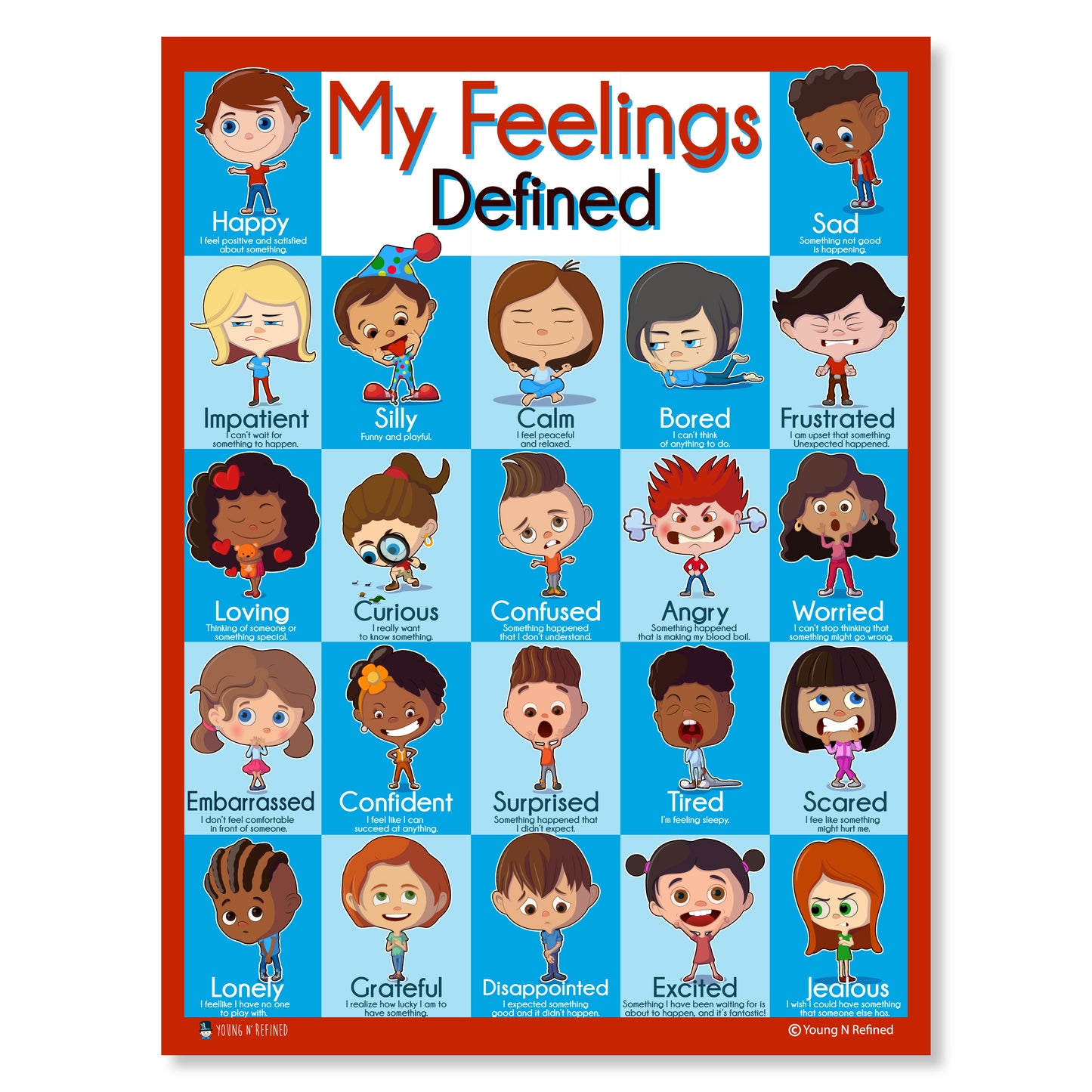 My Feelings Defined Poster For Teaching Processing 22 Different Emotions For Children (15x19) Young N Refined