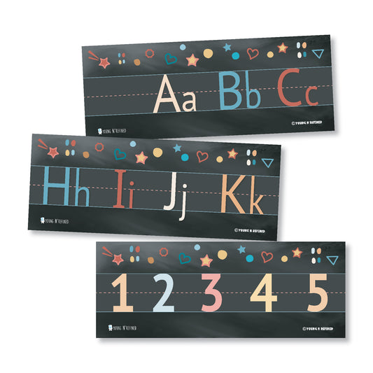 Alphabet and Numbers Classroom Wall Line for Teaching ABCs Black Young N Refined