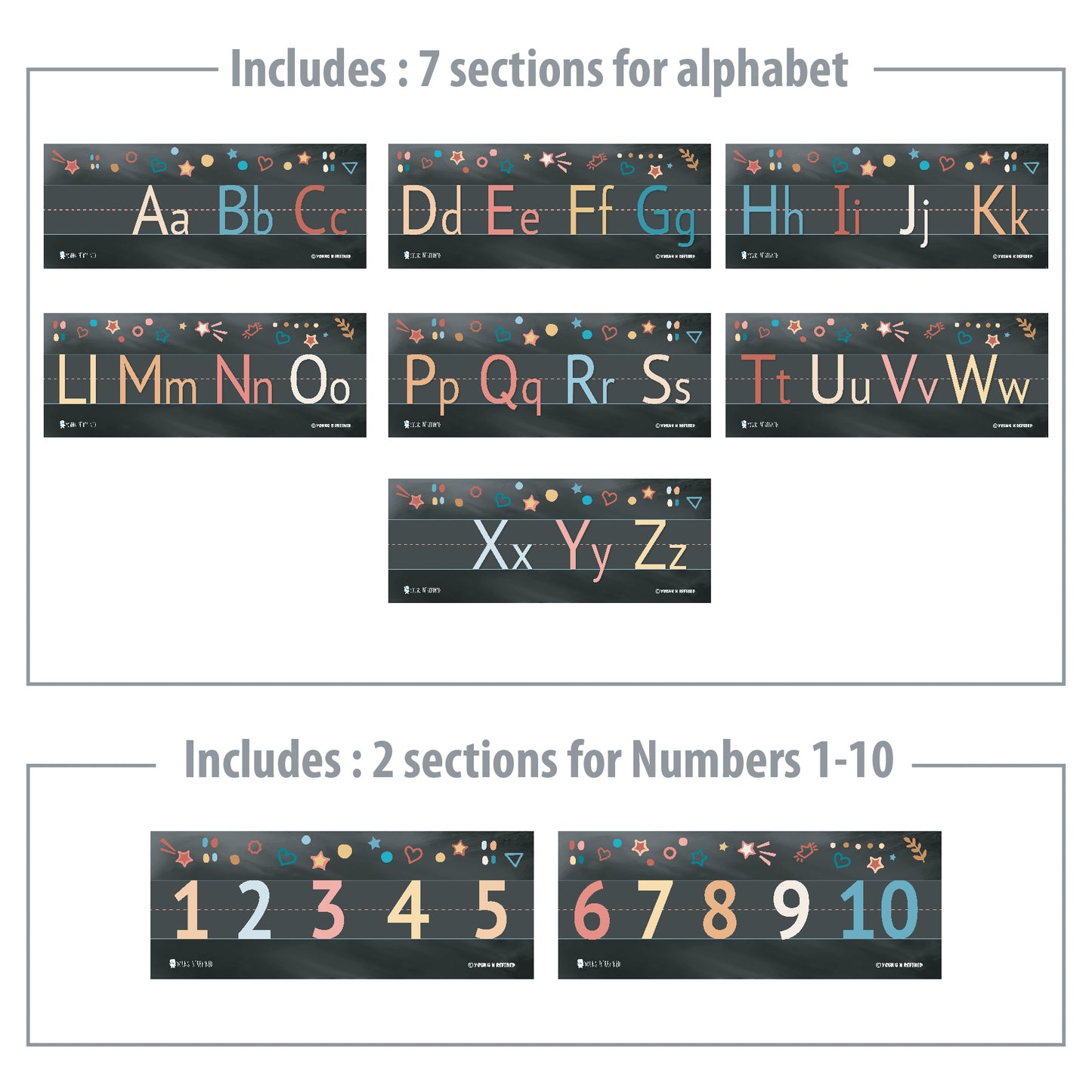 Alphabet and Numbers Classroom Wall Line for Teaching ABCs Black Young N Refined