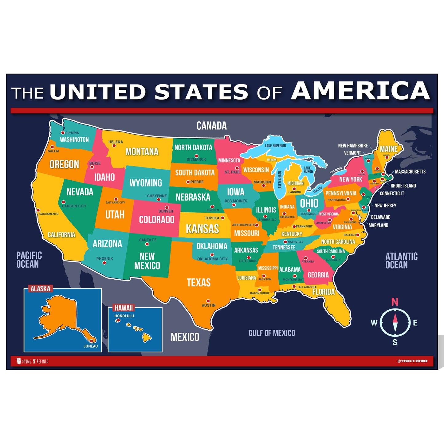 Map of USA for kids LAMINATED Large Poster