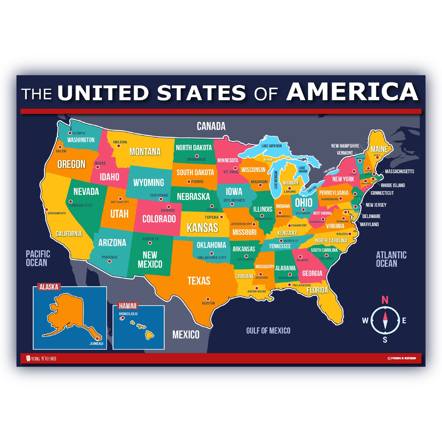 Map of USA for kids LAMINATED Large Poster