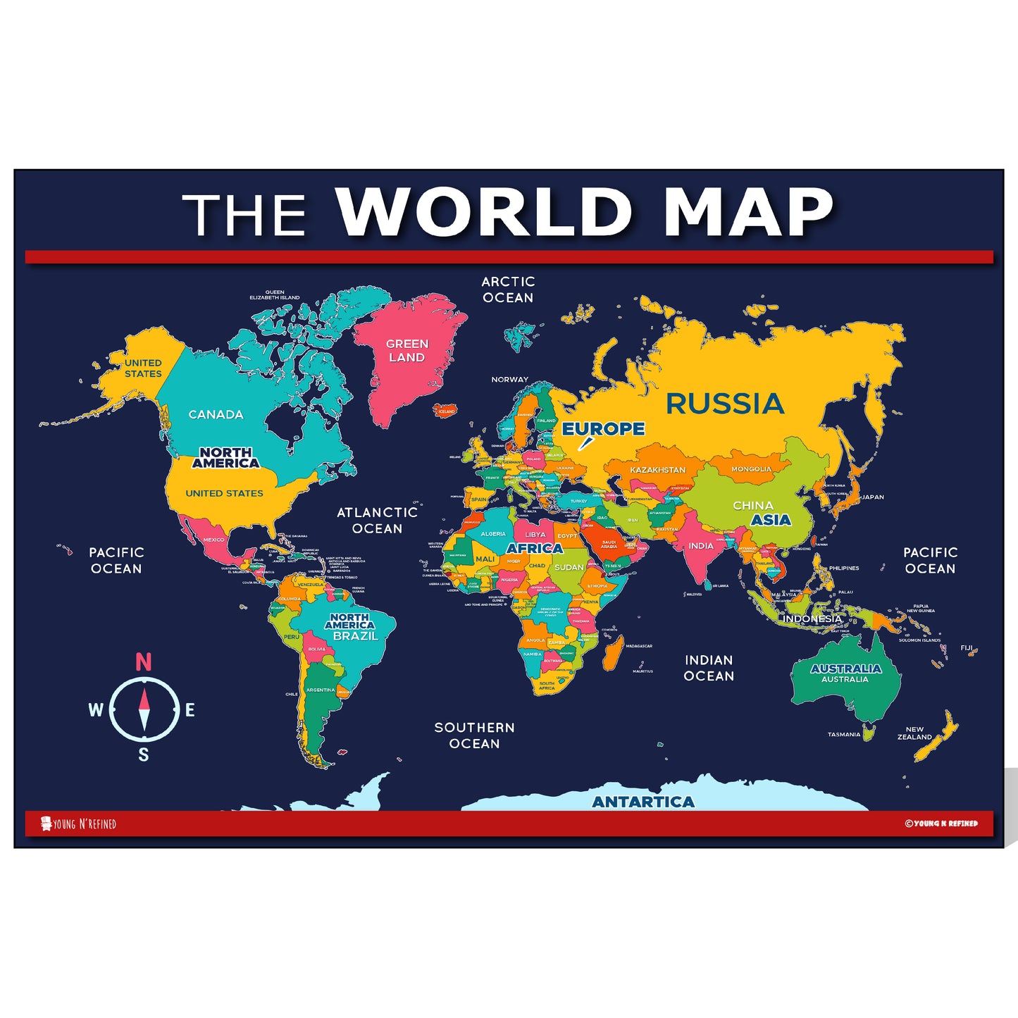 World map poster for kids Laminated