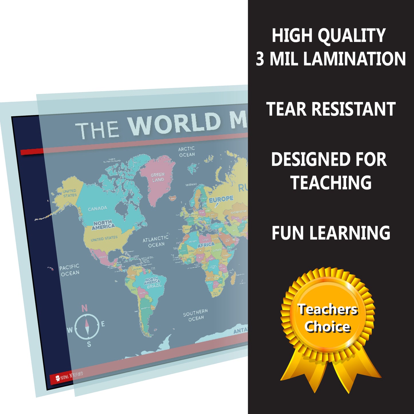 World map poster for kids Laminated
