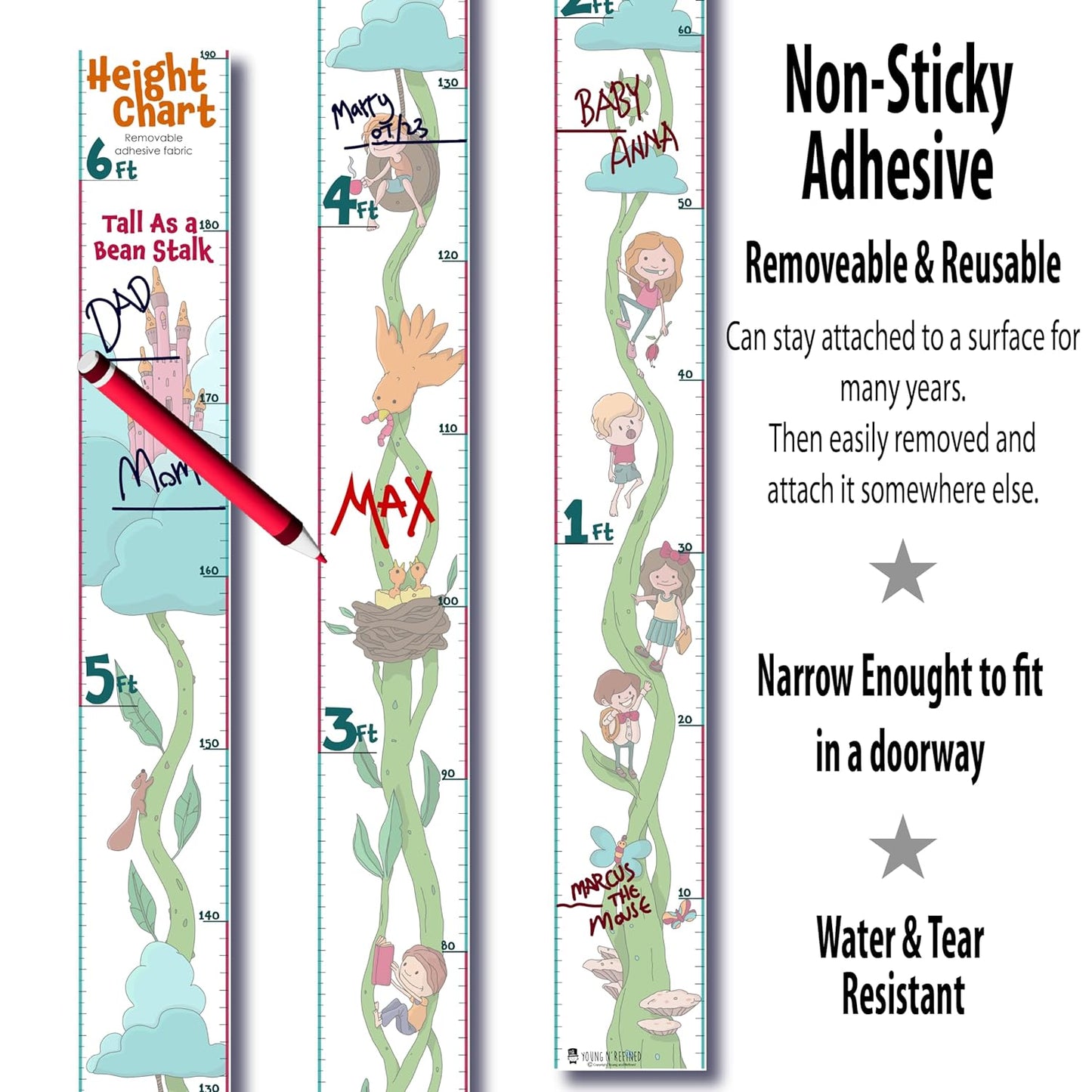 Growth Height Chart Kids Room Décor Reusable Decal (Bean Stalk)