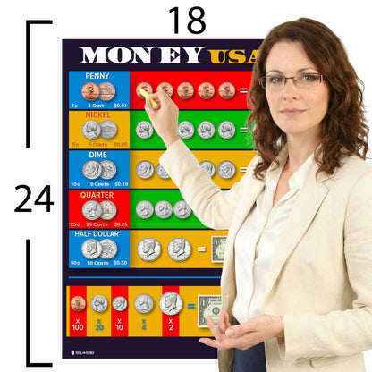 Money and Currency Chart Educational Classroom Poster Young N Refined