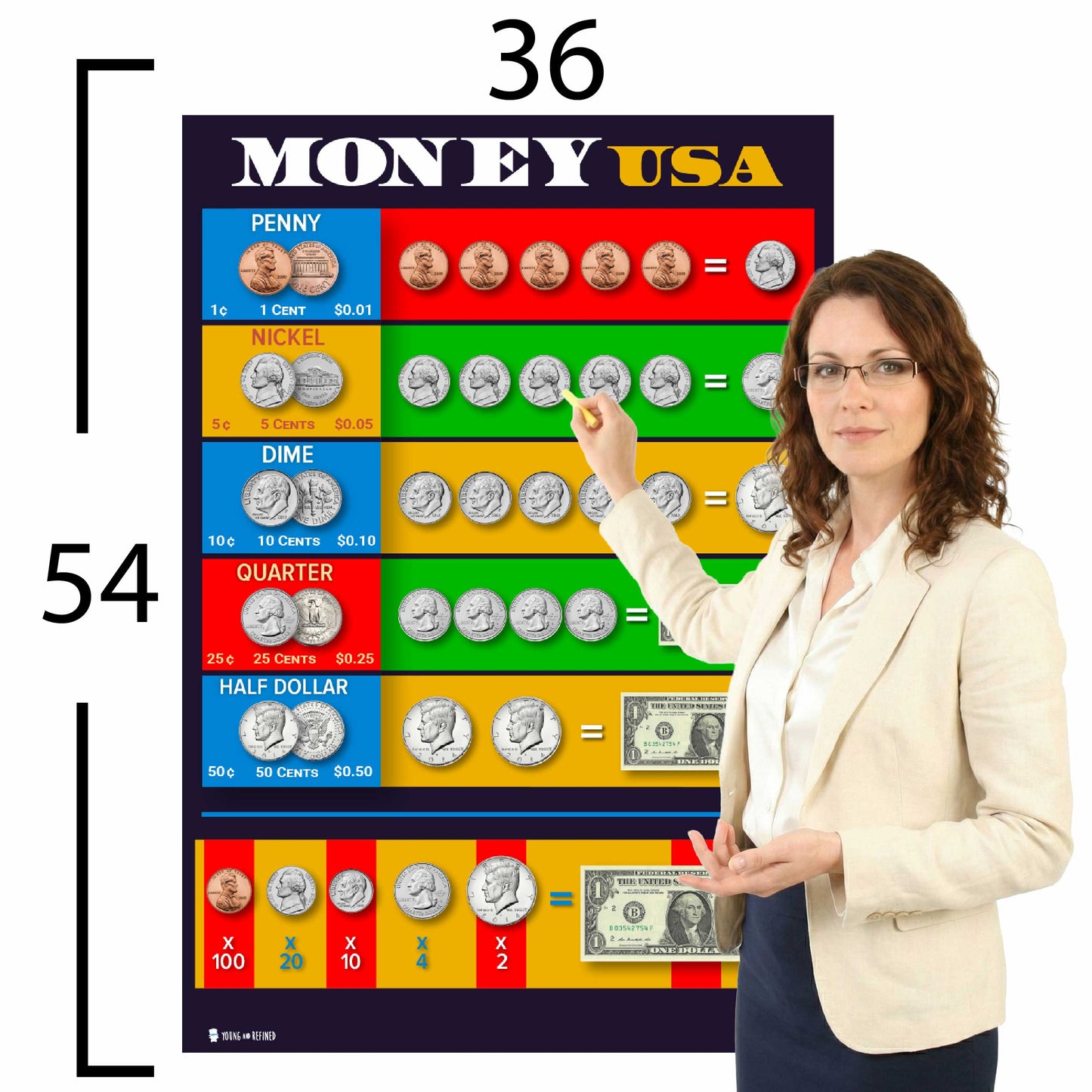 Money and Currency Chart Educational Classroom Poster Young N Refined