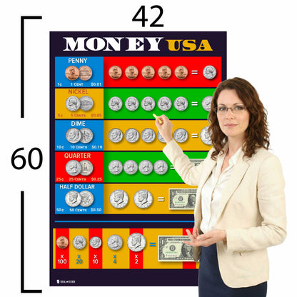 Money and Currency Chart Educational Classroom Poster Young N Refined