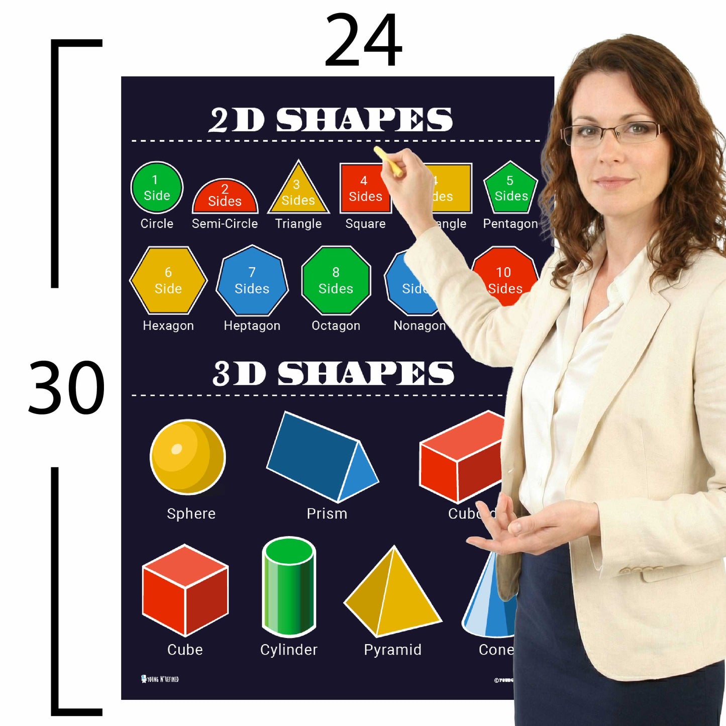 Shapes 2D and 3D Chart Educational Classroom Poster Young N Refined