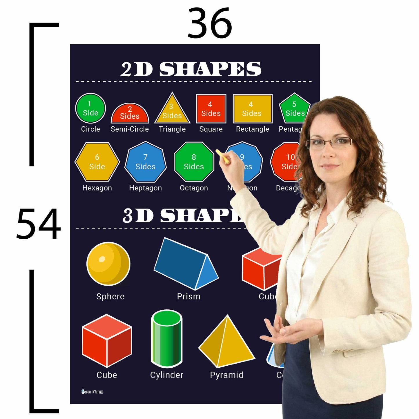 Shapes 2D and 3D Chart Educational Classroom Poster Young N Refined