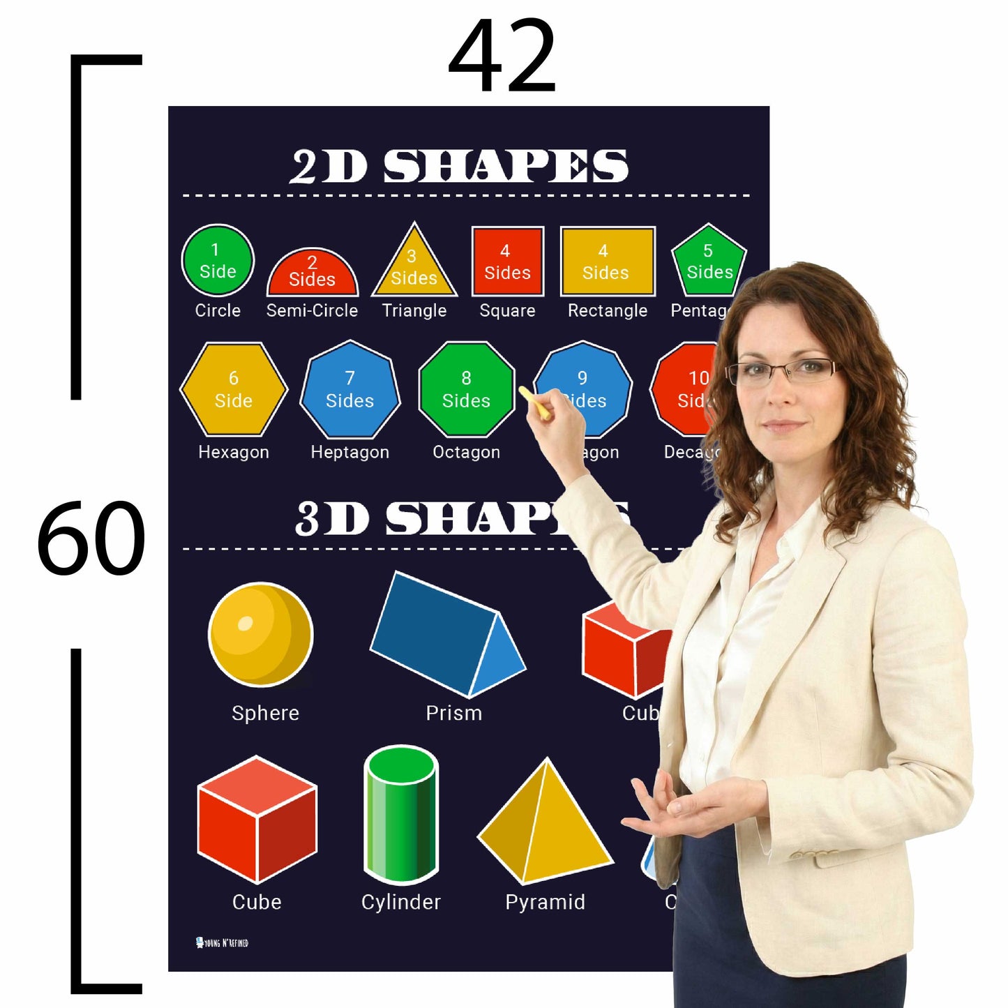 Shapes 2D and 3D Chart Educational Classroom Poster Young N Refined