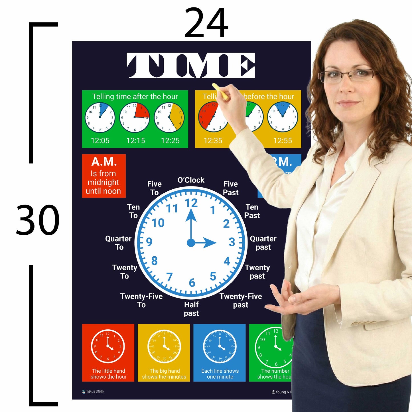 Time and Clock Chart Educational Classroom Poster Young N Refined