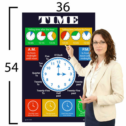 Time and Clock Chart Educational Classroom Poster Young N Refined